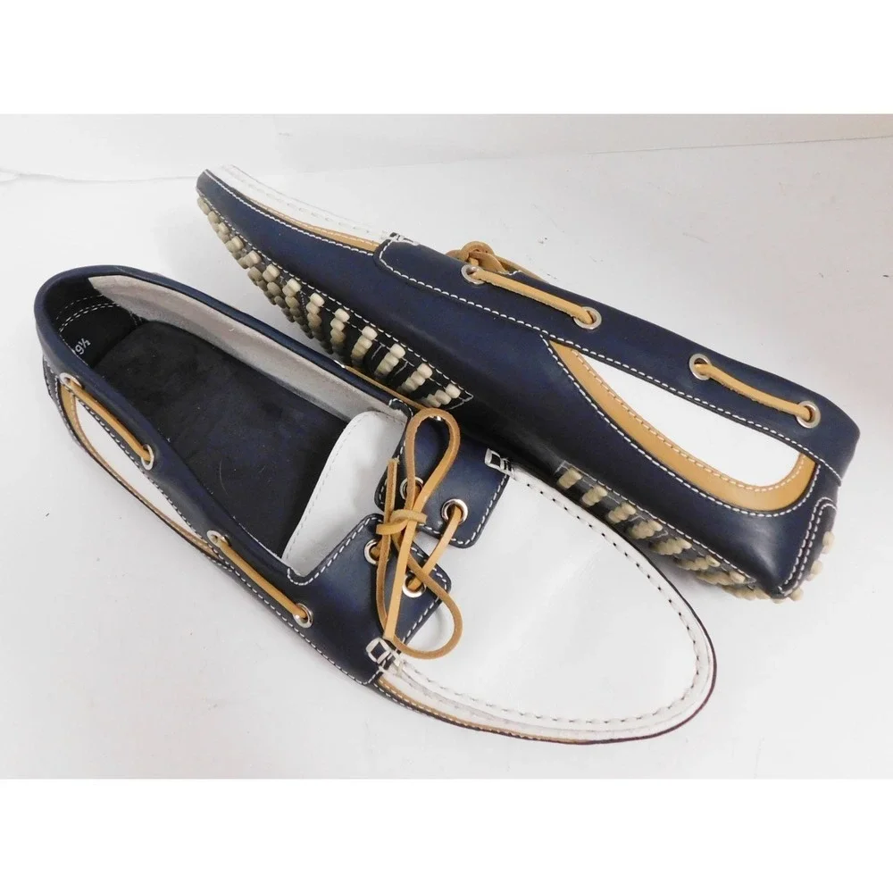 Tods Gommini White Blue Colorblock Driving Loafers sz 9.5